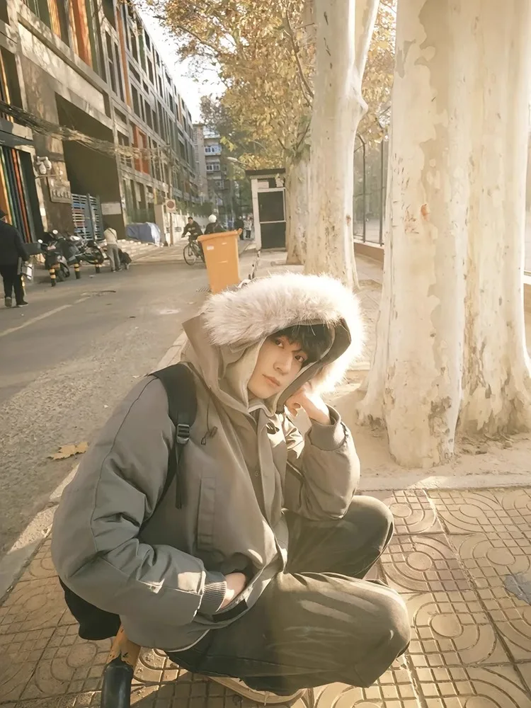Thiened American Retro Parka Jaet in cotone con collo in pelliccia per uomo e donna Cappotto con cerniera ort per abbigliamento da lavoro alla moda giovanile
