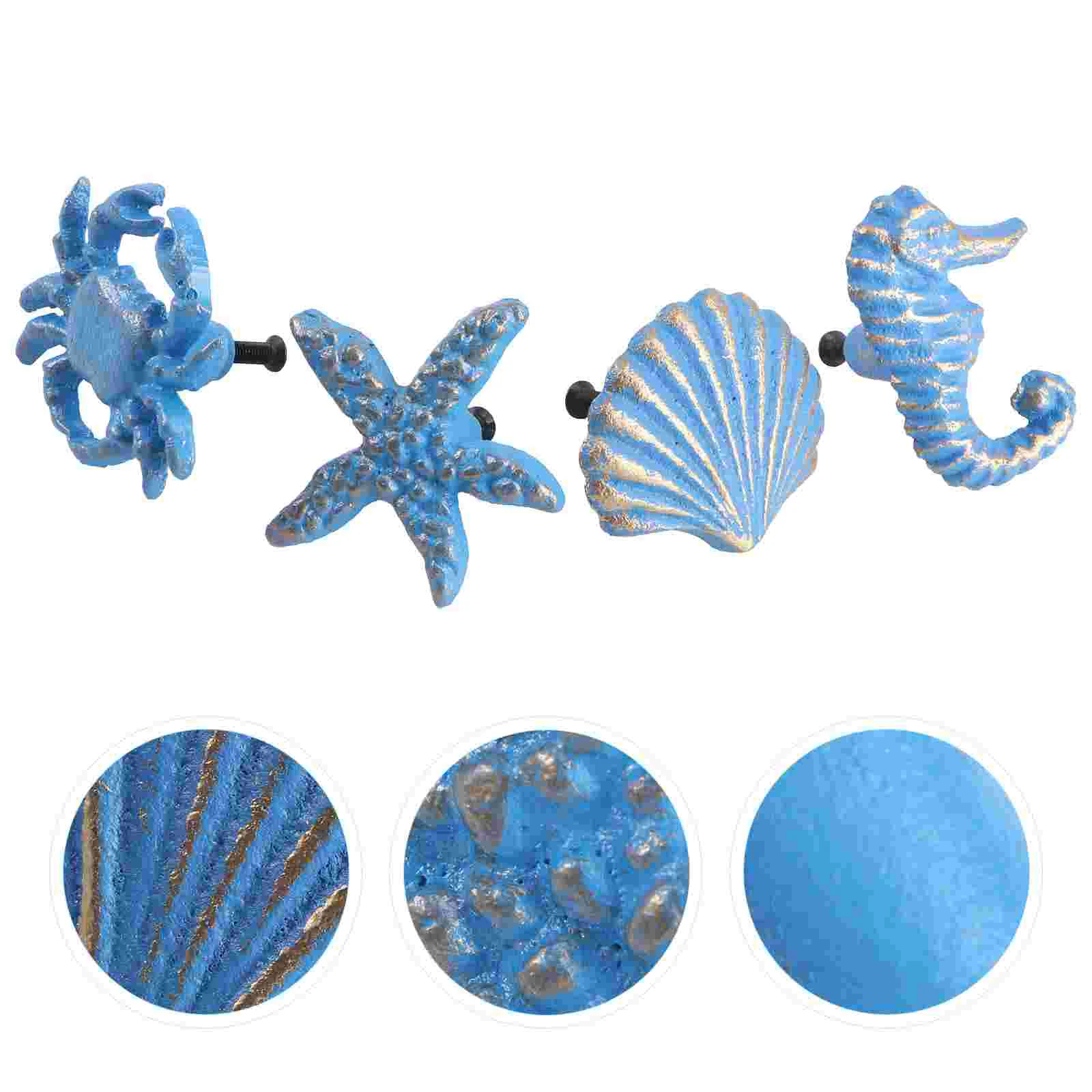 

4 PCS Ocean Wind Hook Theme Pull Handle Shell Cabinet Knobs Coastal Handles Marine Style Door Mediterranean Retro Iron