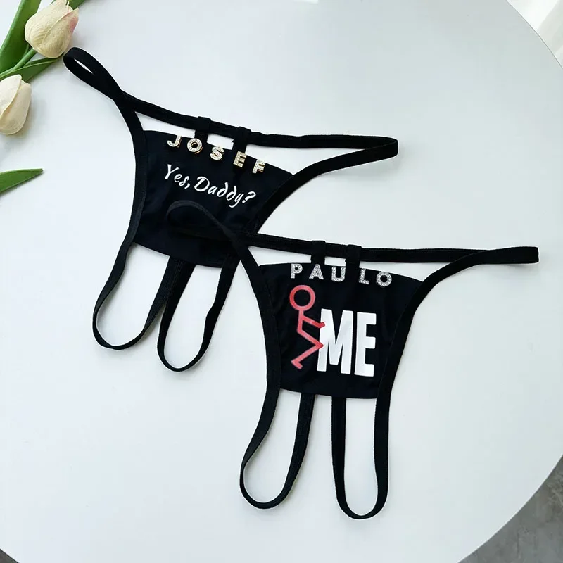 Custom Thong Name Crystal Letter Women Sexy Erotic Daddy Open Gear Tanga Customized Personalized Name G-String Panties T-back