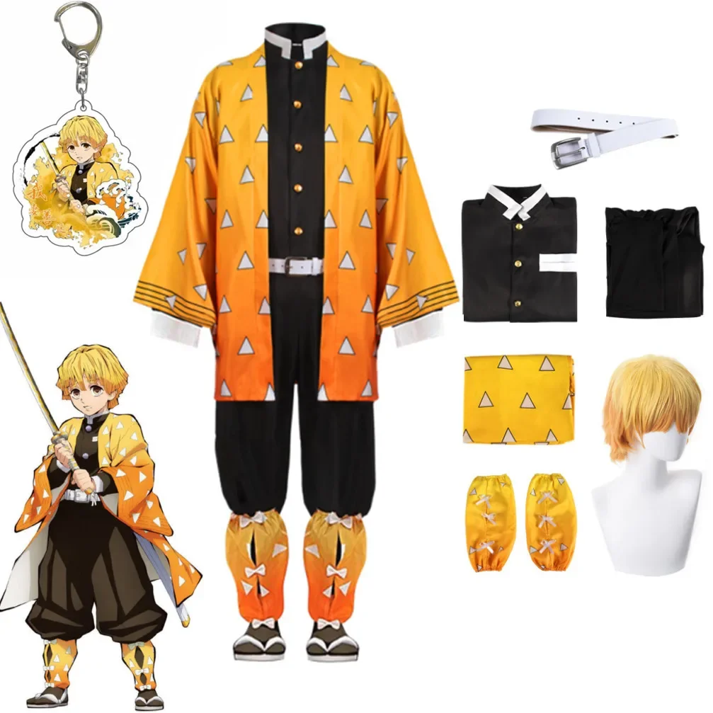 Costume Cosplay Anime Demon Slayer pour Femme, Kimetsu no Yaiba, Agatsuma Zenitsu, Uniforme Kimono, Halloween, Vêtements de ixde Noël