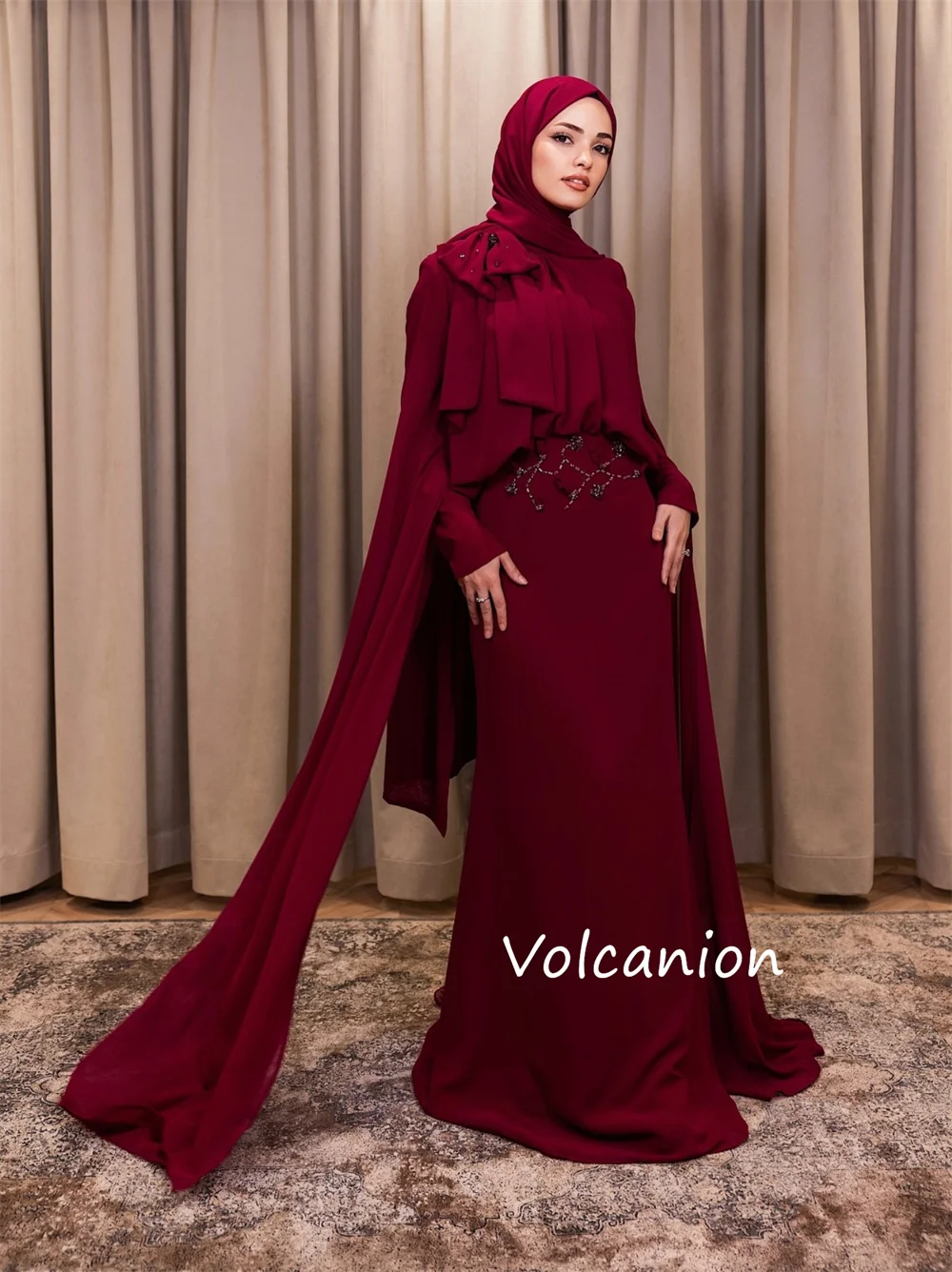 Customized Classic Jersey Pleat Sequined Mermaid O-Neck Long Prom Dresses Bespoke Occasion Celebrity Simple