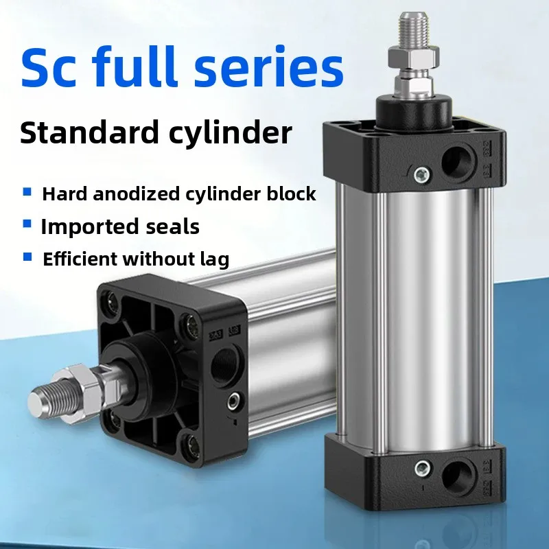 Standard Pneumatic Cylinder SC32/40/50/63mm Bore Air Piston Double Acting 25-1000mm Stroke Aluminum Alloy Actuator Parts