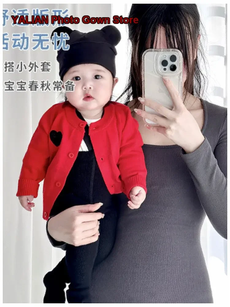 Infant Knit Cardigan Newborn Early Autumn Red Class A Top Toddler 0-1 Year