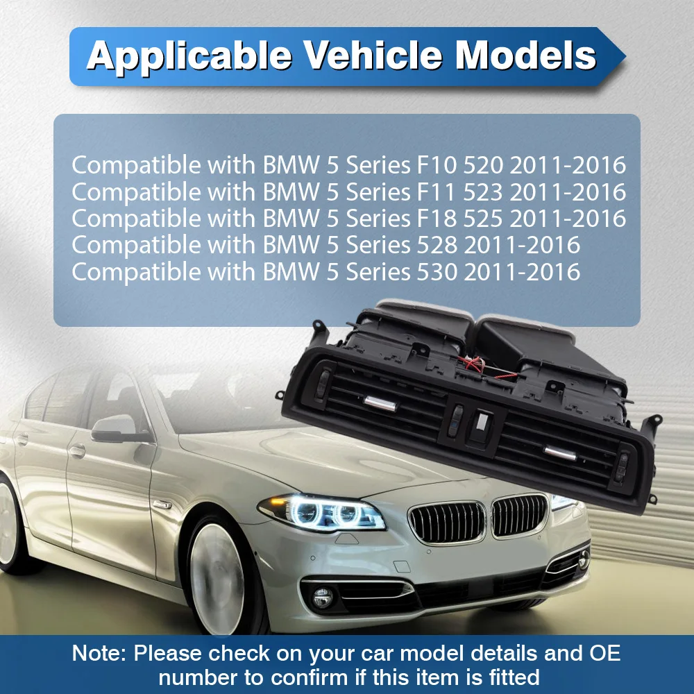 

64229209136 Dashboard Center AC Air Vent Grille Outlet Assembly for BMW 5 Series F10 520/F11 523 / F18 525/528 /530 2011-2016