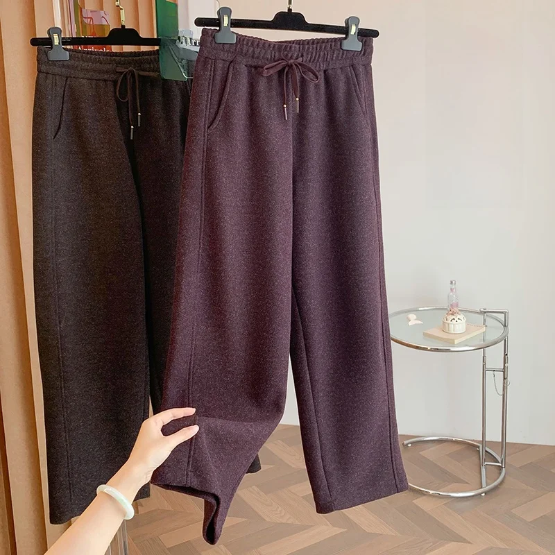 Pantaloni Invernali in Lana a Gamba Larga per Donna, Casual e Comodi, Gamba Dritta, Alla Moda, Versatili, Lunghi, Vita Alta Elasticizzata