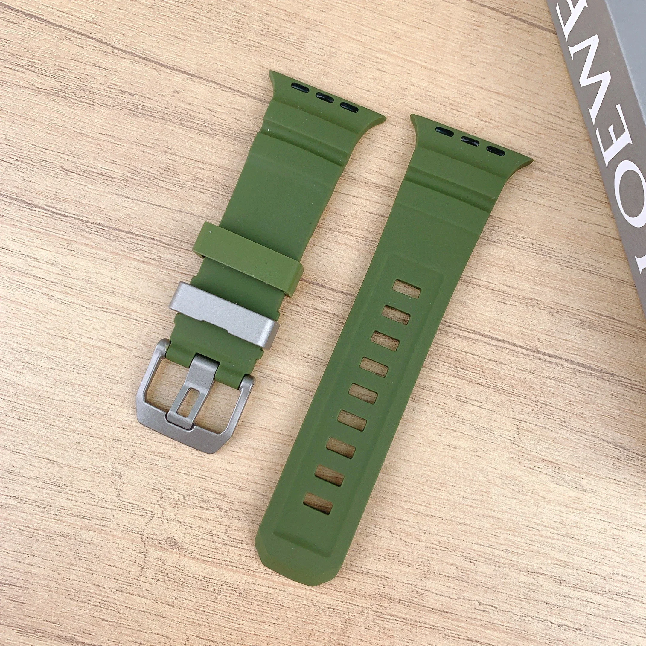 Sport Silicone Band For Apple Watch Ultra 2 10 9 8 7 6 SE 5 4 Titanium Metal Bracelet Strap For iWatch 42mm 44mm 45mm 46mm 49mm