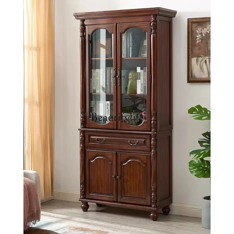

LAmerican solid wood home bookcase retro study living room storage locker