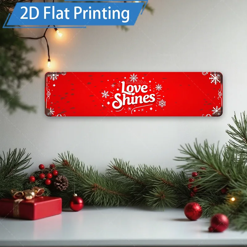 [2D FLAT] 1pc Metal Sign, 4×16inch Christmas Love Shines Metal Wall Art Decor