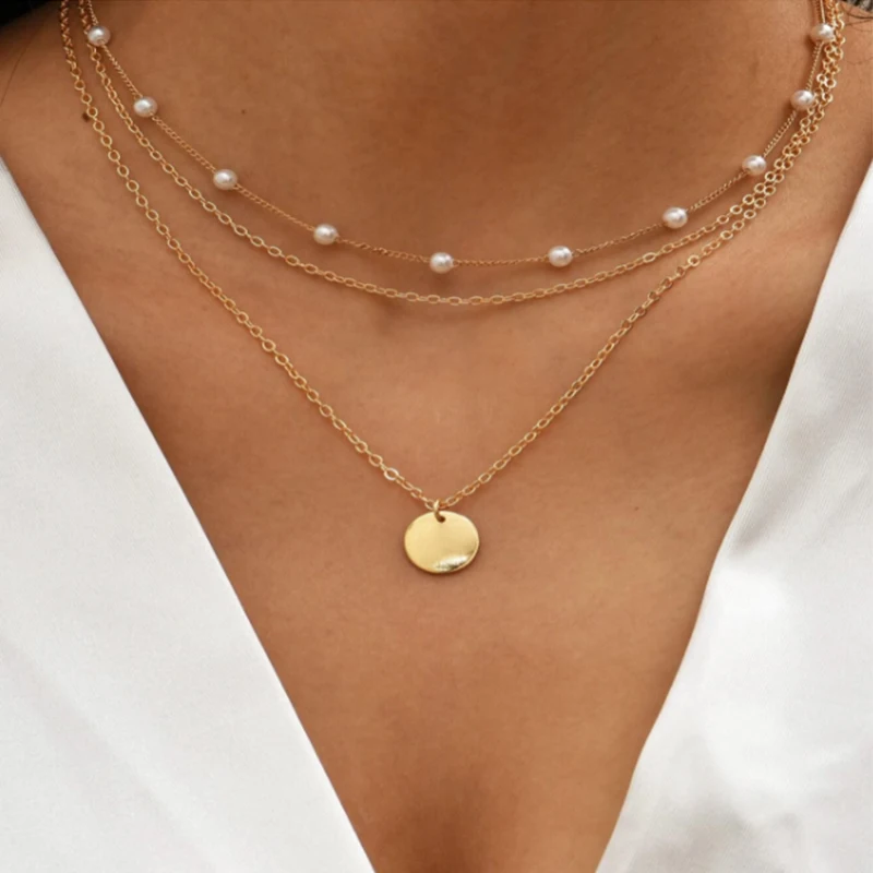 Fashion Vintage Crystal Pearl Pendant Necklace Statement Clavicle Pearl Chain Layered Collar Necklace Trend Pendant Jewelry 2022