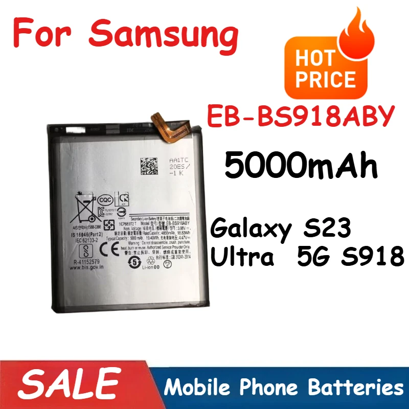 

5000mAh EB-BS918ABY New Battery For Samsung Galaxy S23 Ultra 5G S918 Replacement Mobile Phone Batteries