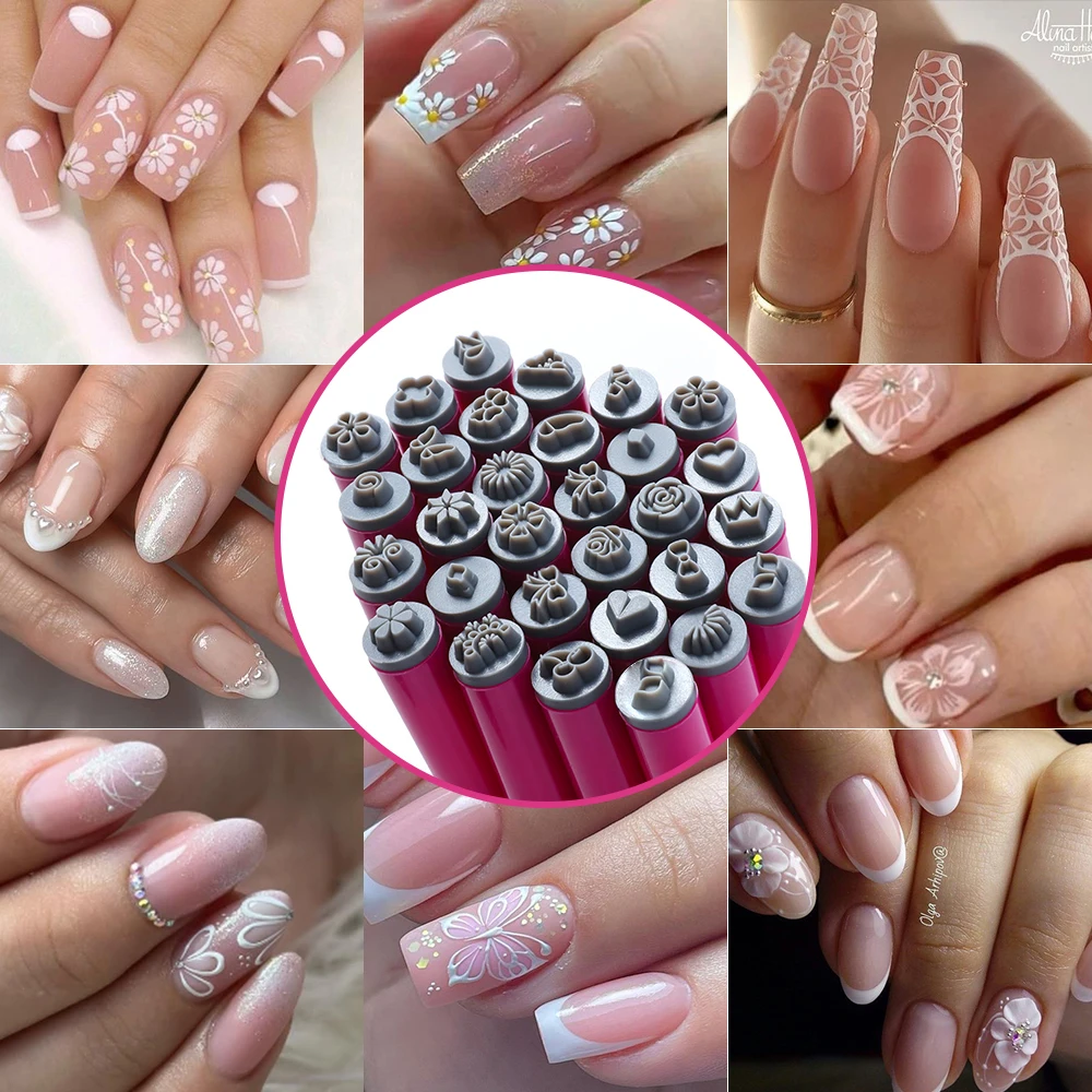 4/6/10pcs Nail Art Stamp Pen Set Floral Butterfly Pattern Nail Graffiti Pen Flower Painting Drawing Nail Brush Stamp Pen Tools