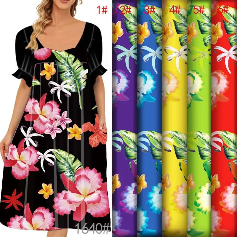 enry Textile Tropical Floral Leaf Print Twill Fabric 100 Percent Polyester Soft Fabric for Dress