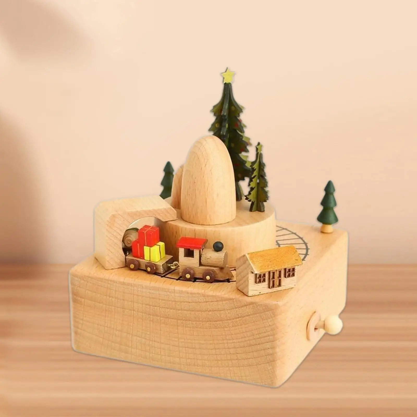 

Christmas Wooden Music Box Ornament Train Musical Box Present Christmas Rotating Mechanical Music Box for Lover Children Gift