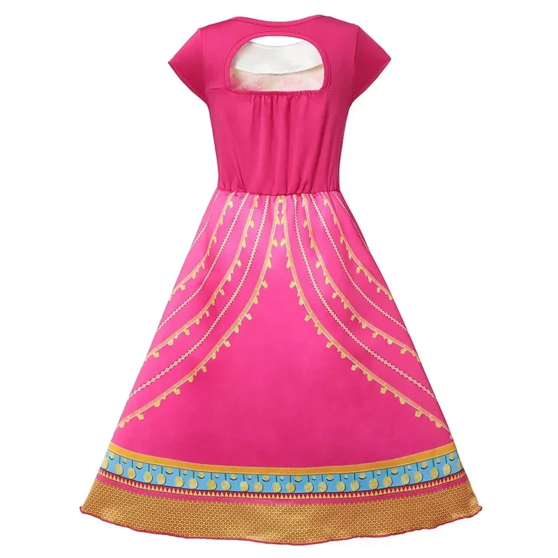 MUABABY Girls Jasmine Princess Costume Backless Rose Printed Aladdin's Lamp Arabian Princess Dress Up Carnival Pageant Clothes