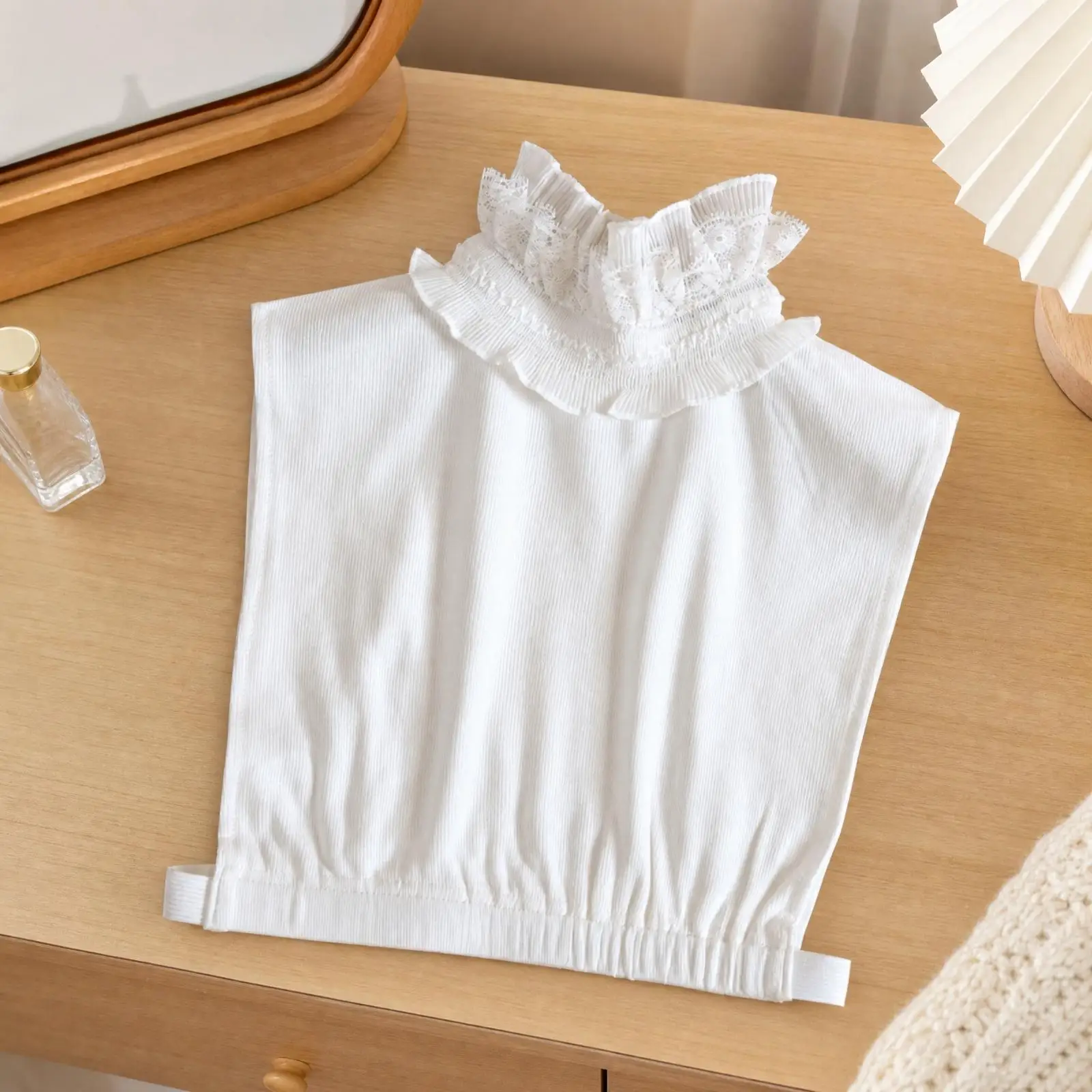 Women Faux Turtleneck Knit Collar Nylon Ribbed Bib Insert Side Strap for Layering Top Winter Look