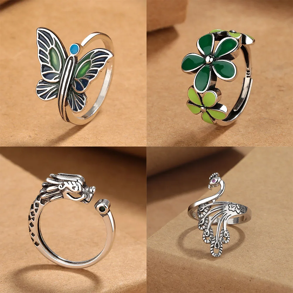 خاتم الطاووس خمر البساطة موضة رائعة مجوهرات نسائية مفتوحة قابل للتعديل خواتم مجوهرات اكسسوارات حفل زفاف هدية #1