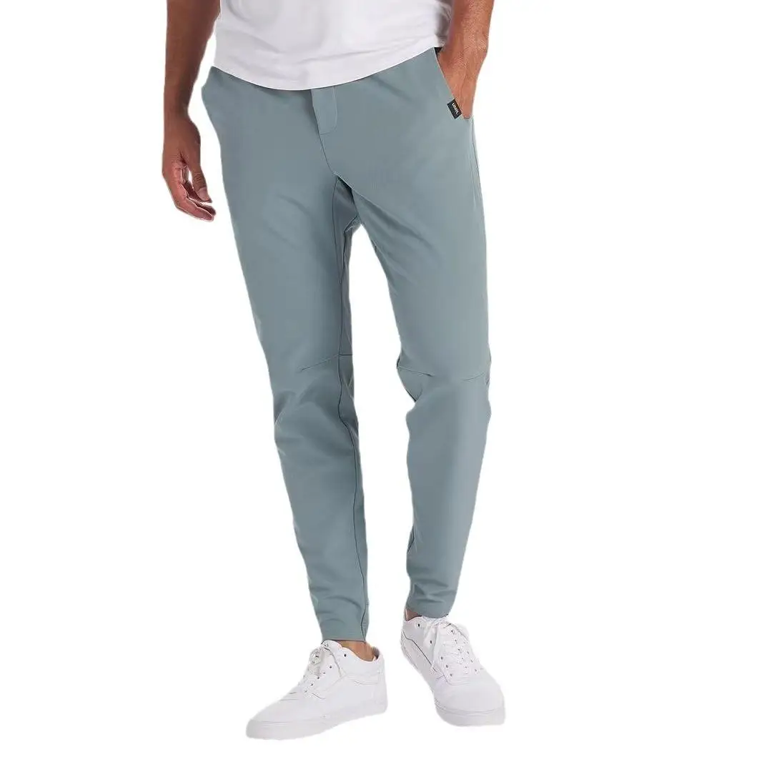 

Slim Fit Smooth Sports Casual Trousers for Men High Waist Zipper Decorated Long Pants Faion Urban Sle Thin Silk Material
