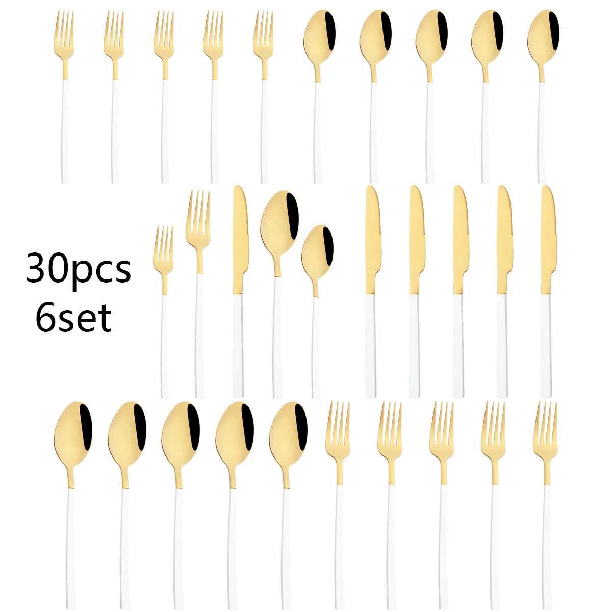 30pcs White Gold Cutlery Set Stainless Steel Dinnerware Set Knife Fork Spoon Tableware Set Western Dessert Fork Spoon Flatware