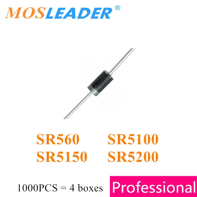 Mosleader 1000PCS SR560 SR5100 SR5150 SR5200 DO-201AD DO201 DIP Bulk 4 boxes 5A 60V 100V 150V 200V Schottky Chinese Diodes Bulk