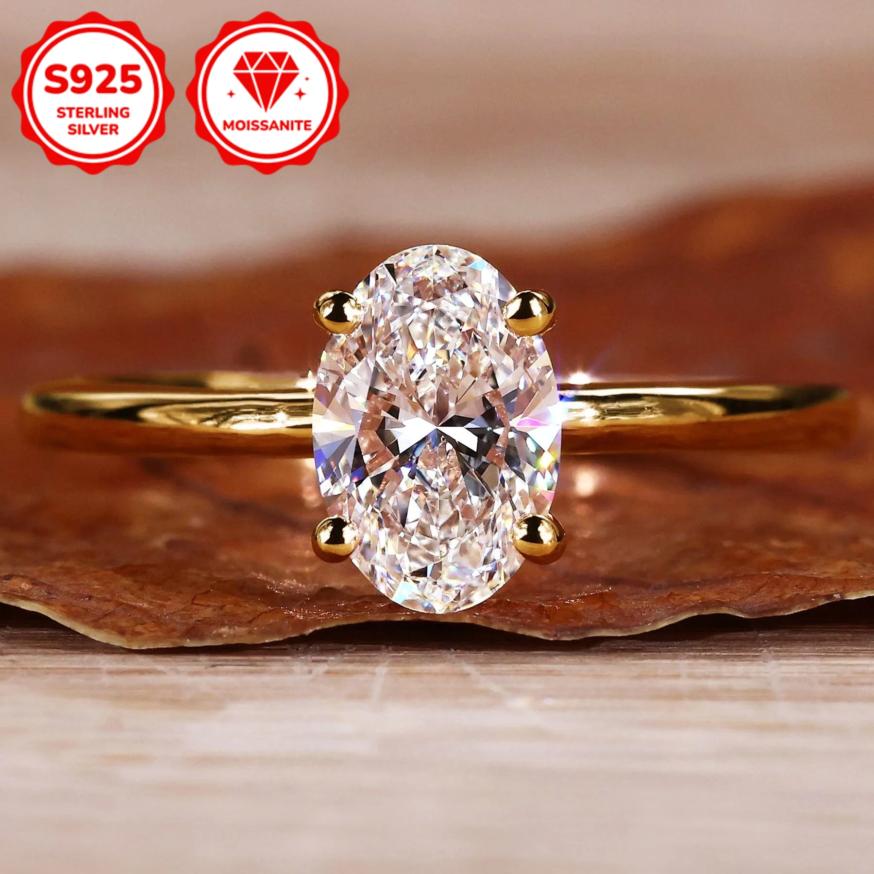 

1pc 1/2/3Carat 925 Sterling Silver Golden Oval Engagement Moissanite Ring, Enhanced By A Romantic Engagement Ceremony.