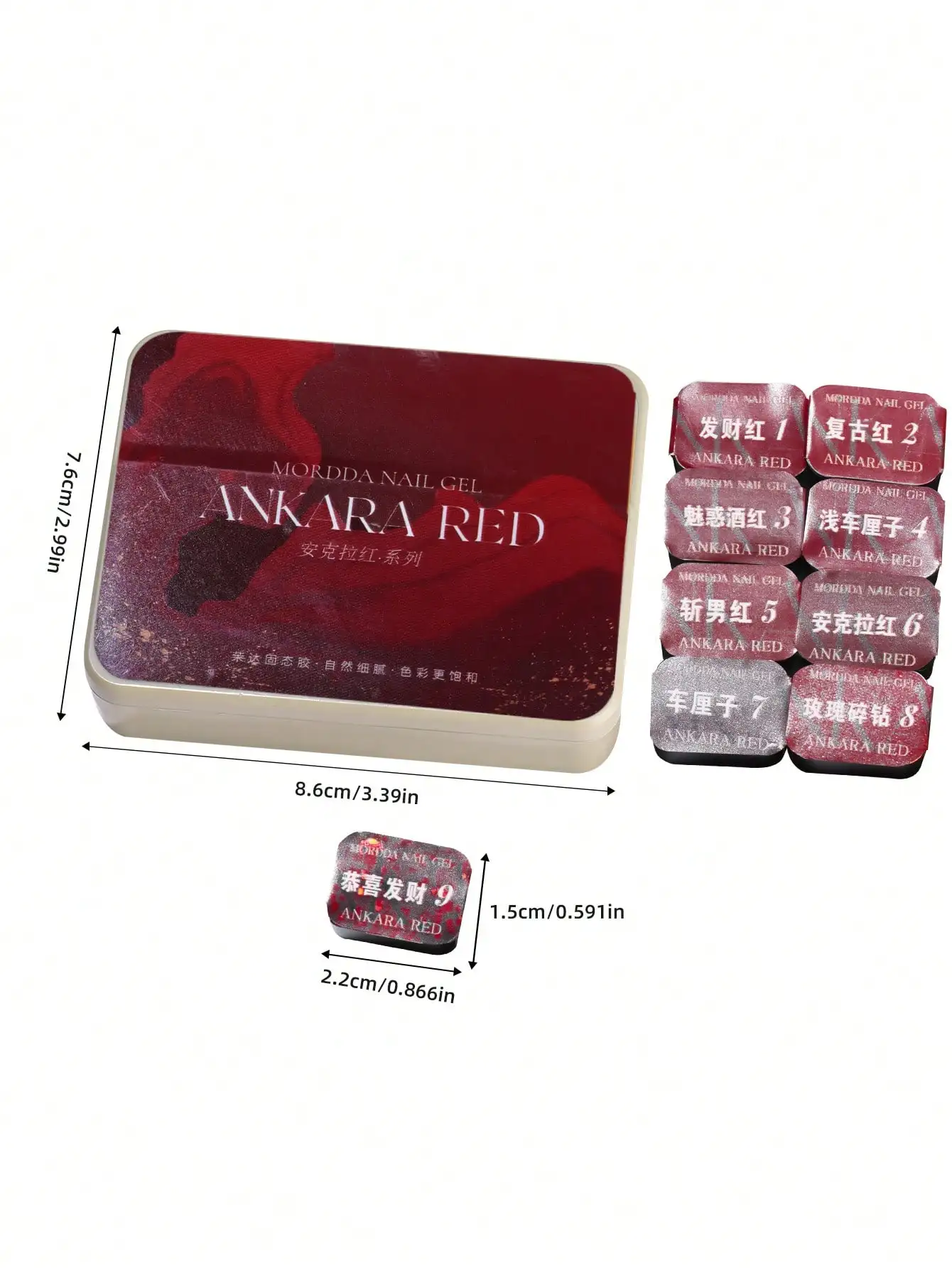 MORDDA 9 pièces Ankara série rouge 9 couleurs ensemble de colle à tapotements, vernis à ongles à Immersion UV LED, conception de vernis à ongles bricolage de vacances