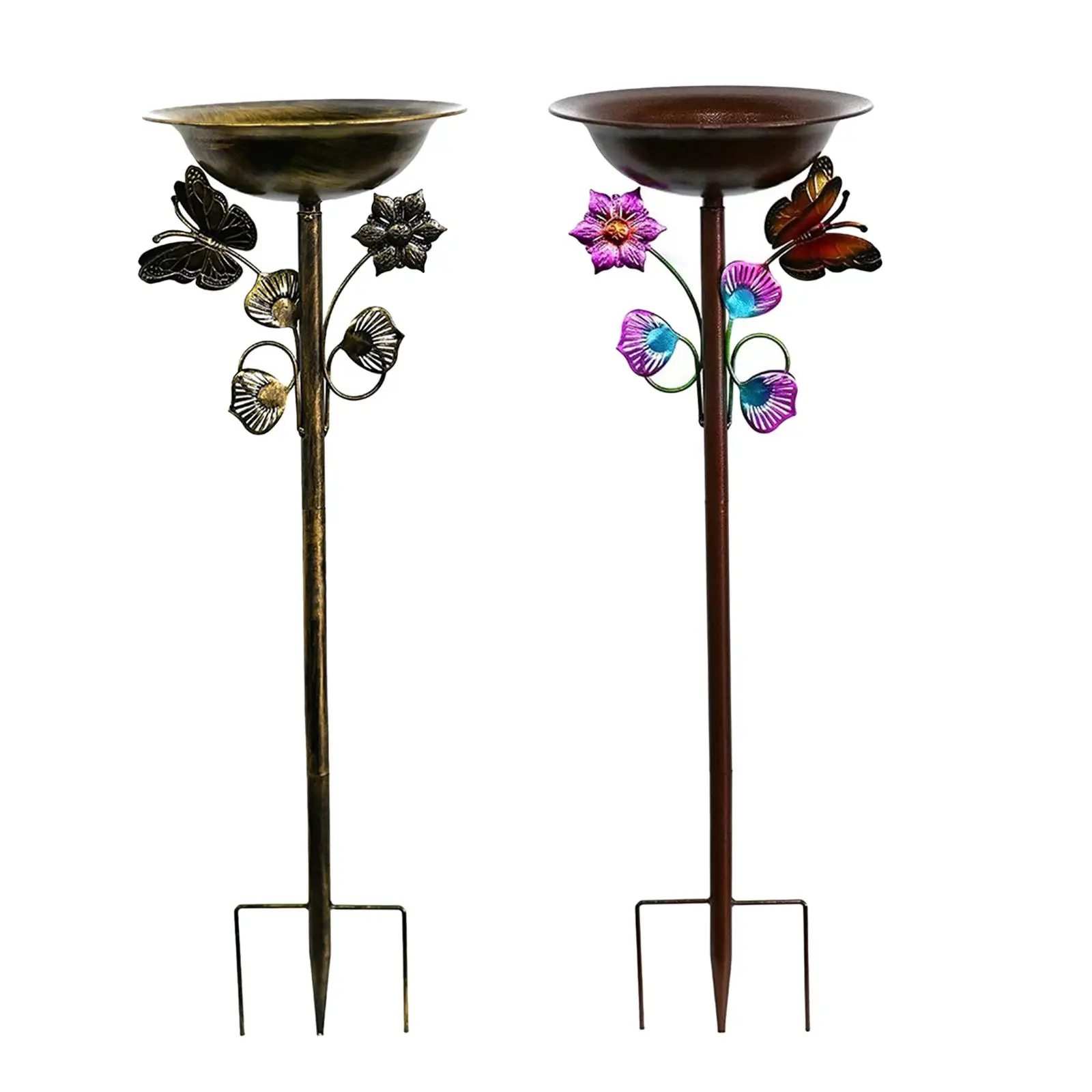 

Outdoor Bird Bath Elegant Iron Craft with Stake Weather Resistant Decorative Bird Water Bowl Garden Birdbath for Courtyard Lawn