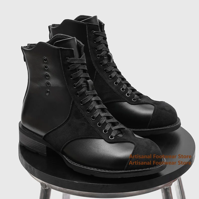 

Thick-Soled Height-Increasing Men's Boots Round Toe High-Top Lace Up Boots Back Zipper British Style Trendy Luxury Men's Boots