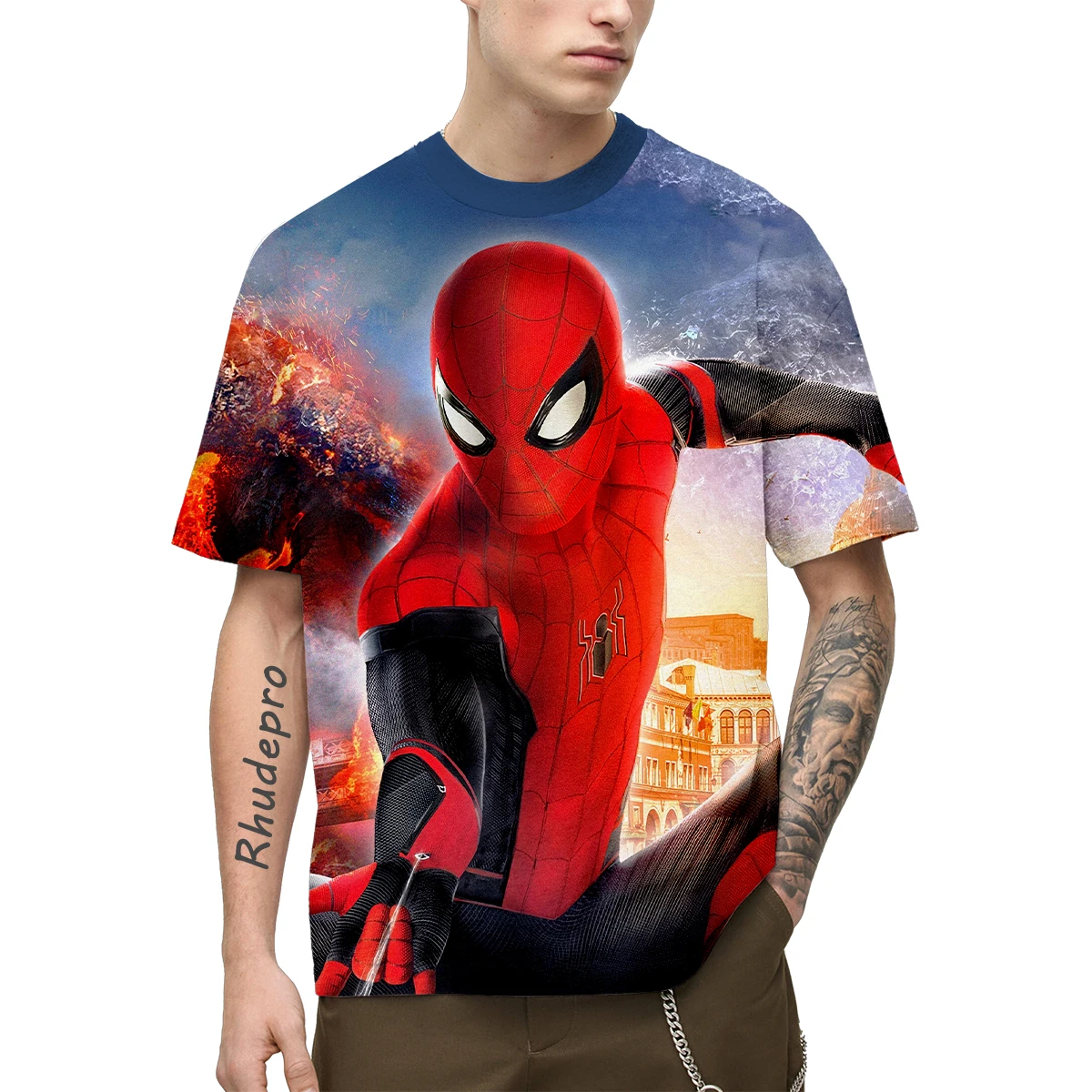 

2025 New Spider-Man T-shirt Fashion Marvel Men's T-shirt 3D Printed Short Sleeve Anime T-shirt Casual Children's Short Sleeve