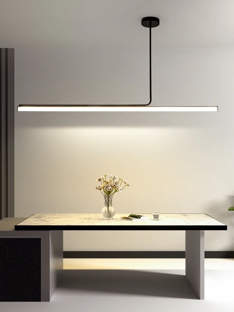 Imagem -02 - Moderno Tubo Longo Led Lustre Regulável Preto para Mesa Sala de Jantar Acessórios de Cozinha Luzes Pingente Decoração Minimalista