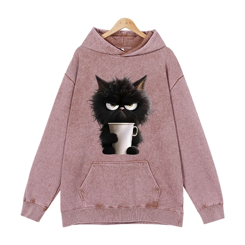 Coole schwarze Katze Kaffee Hoodies Männer Mode gedruckt Sweatshirts Frauen lässig Harajuku Streetwear Kapuze Pullover Sudadera