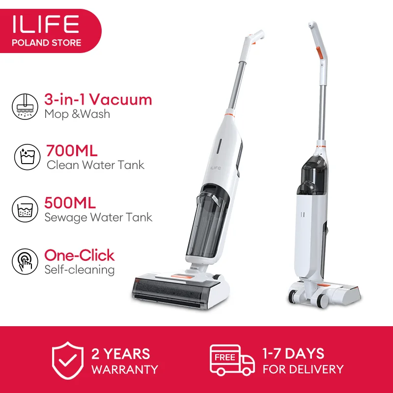 ILIFE W90 Cordless Wireless Wet Dry Smart Mop Washing , 5500Pa Suction, 1 Min Self Cleaning, Large Dual Water Tank