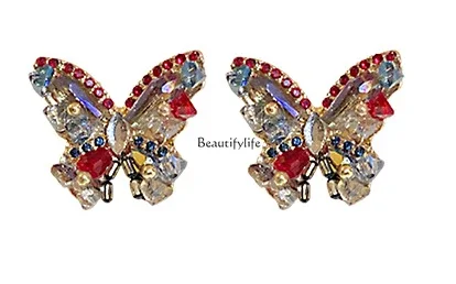 

Diamond Dark Red Butterfly Earrings, Personalized Earrings, Elegance and Creativity, Fashion