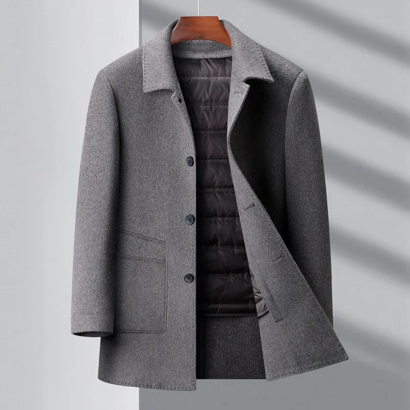 Ordos high-end brand cashmere coat autumn and winter medium and light years business casual men's woolen coat