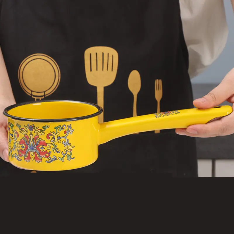 Enameled Water Spoon Milk Pot Vintage Long Handle Soup Ladle Kitchen Tools Can Be Induction Heating Enameled Skillet view 2