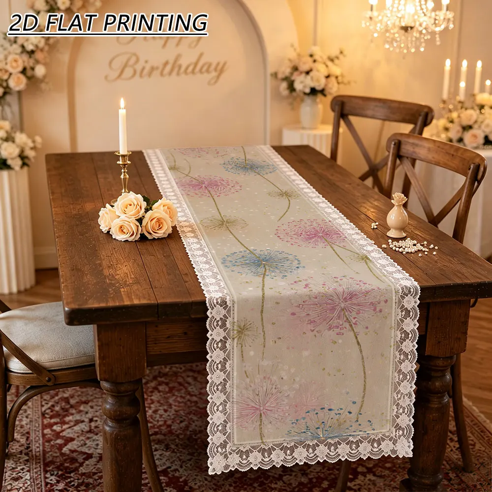 1pc Colorful Dandelion Pattern Tulle Lace Table Runner For Birthday Party Home Holiday Decoration
