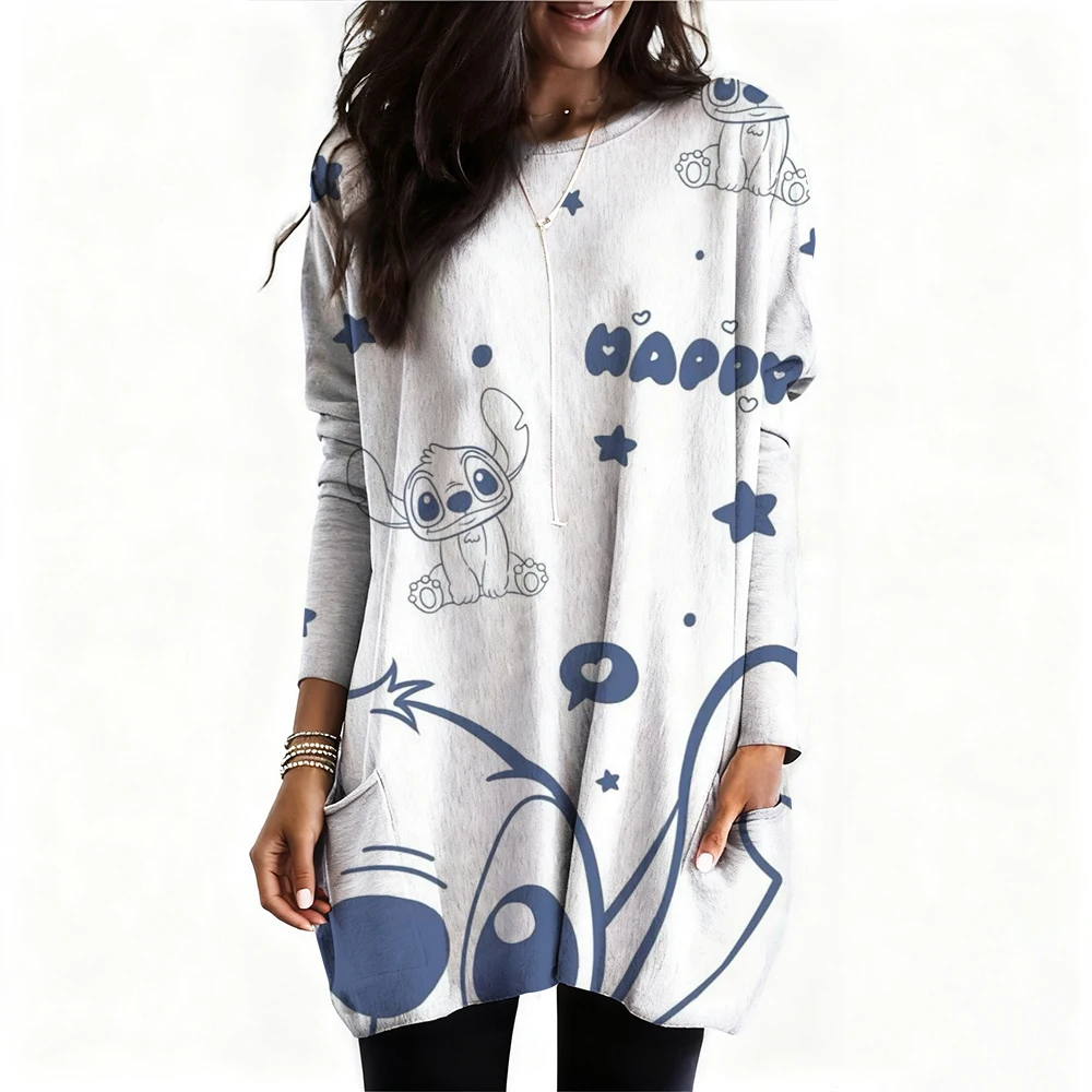 الموضة القوطية ديزني غرزة طباعة كم طويل قميص خمر تي شيرت المرأة تي شيرت مطبوع طاقم الرقبة تي شيرت عادية #6