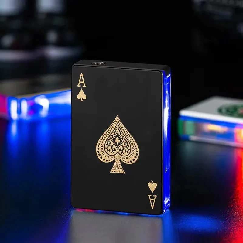 New Creative Flash Poker Lighter Metal Transparent Windproof Jet Torch Green Flame Lighter Funny Smoking Accessories Men\'s Gift