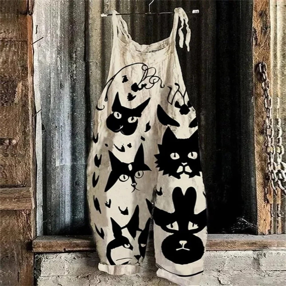 

Summer 2025 Women's 3D black cat print breathable jumpsuit, a fashionable, high-end and cute jumpsuit for summer women