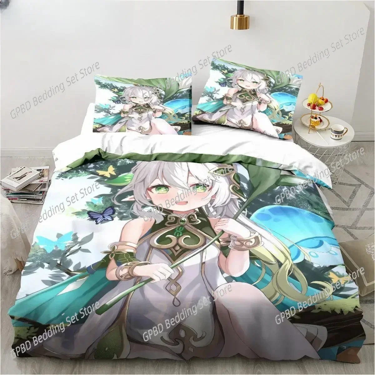 New Genshin Impact Nahida Kawaii  Nahida 3D Bedding Set Duvet Cover Pillowcases Single Twin Full Queen King Size Home Decor Quil