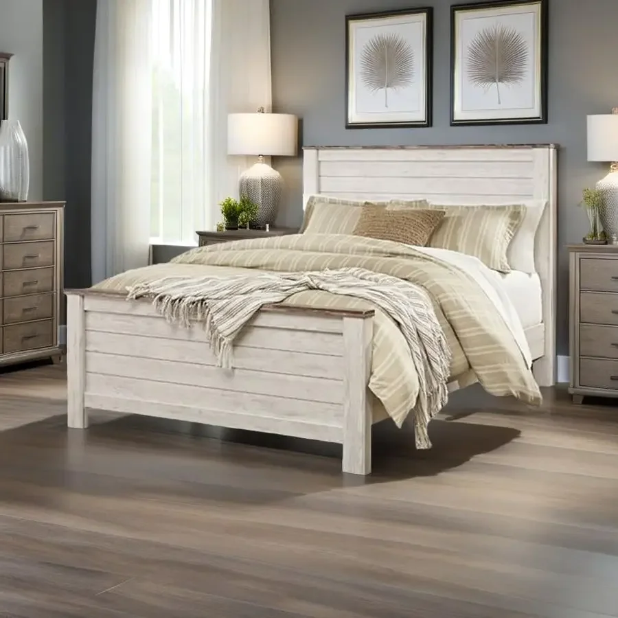 HILL Queen Size Wood Bed with Headboard and Footboard