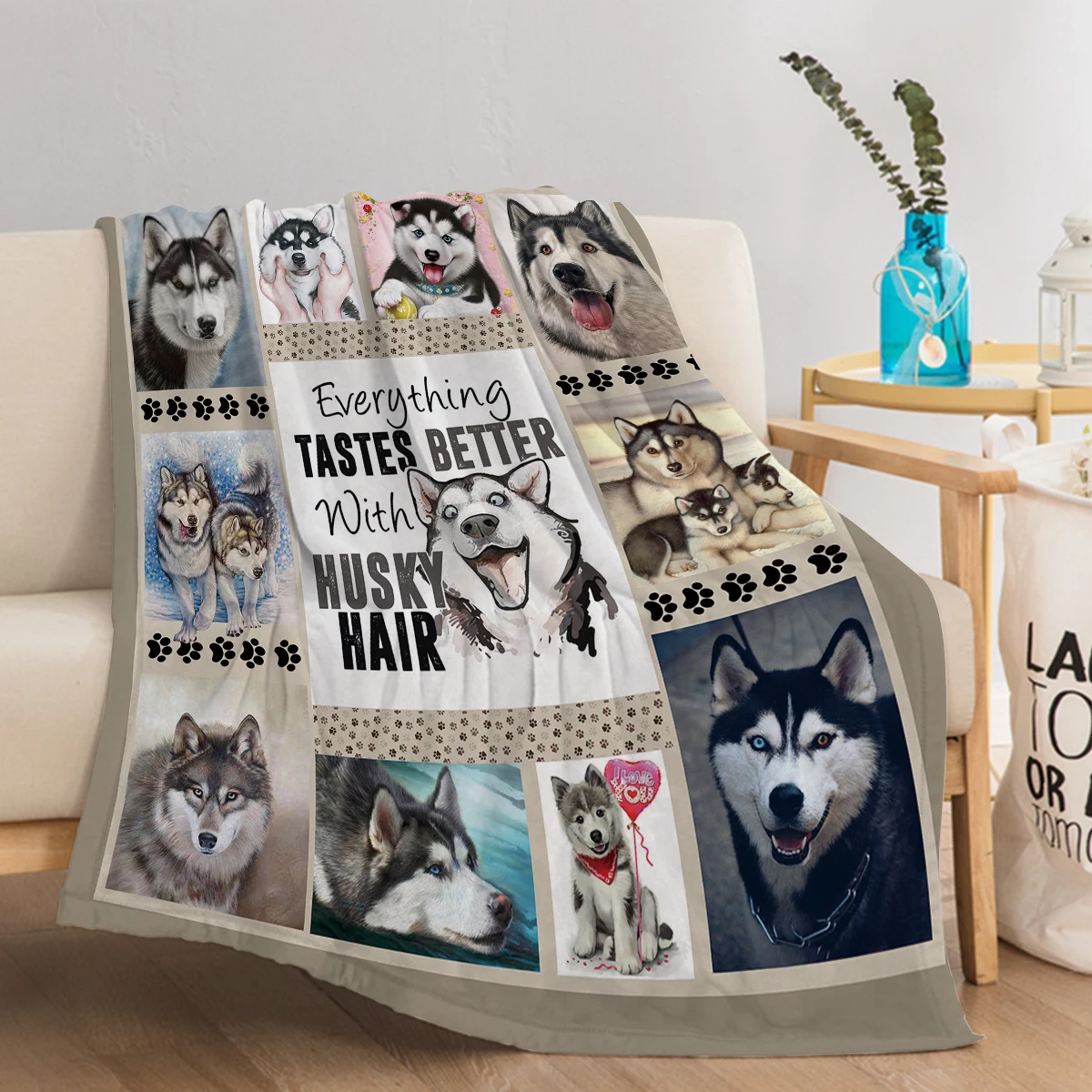 Husky Throw Blanket Cute Smiling Husky Printed Blanket for Kids and Adults Cozy Blanket for Couch Sofa Bed Living Room