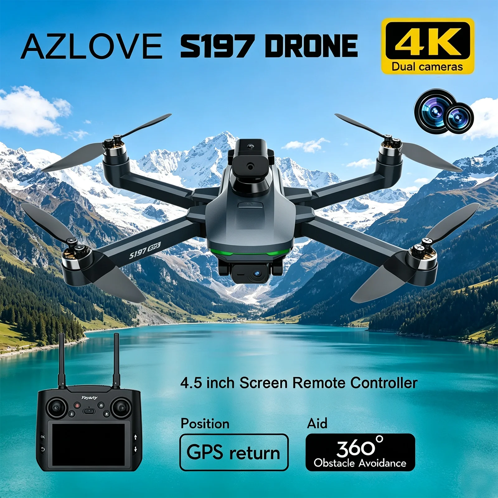 S197 GPS Drone 4K Professional HD Dual Camera Security UAV 4.5 inch Screen Brushless Obstacle Avoidance Foldable RC Quadcopter