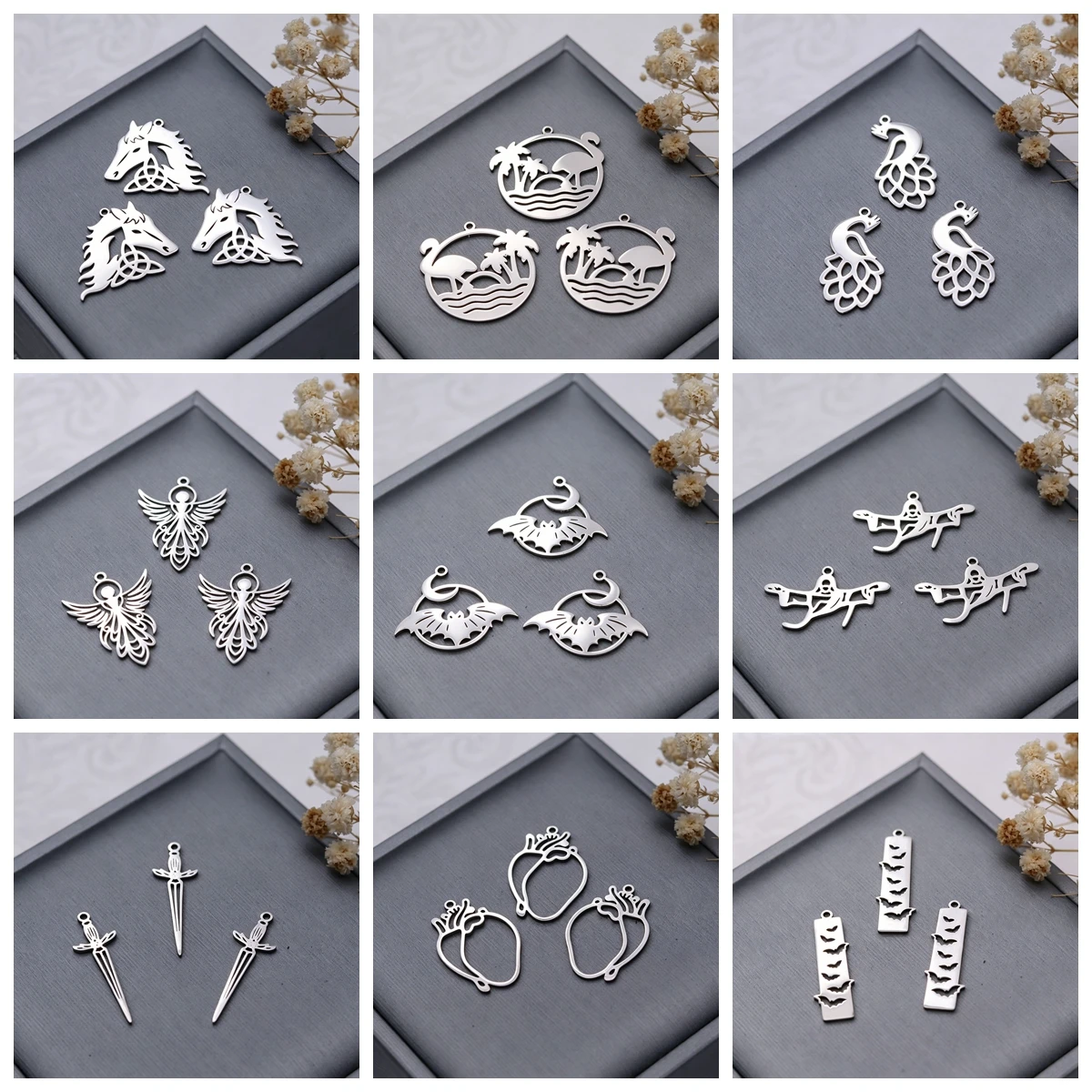 3 piezas de dijes de Fénix para bricolaje, para la creación de joyas: dijes de flamenco, serpiente, murciélago, oso, flor de loto, barra y caballo, para pendientes, collares y pulseras.