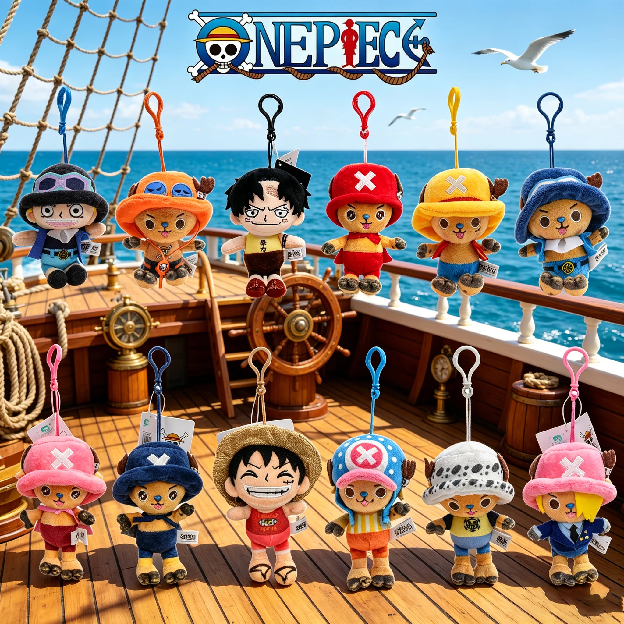 Pingente de Pelúcia Original do Anime One Piece com Personagens Monkey D Luffy, Ace, Sabo, Chopper e Law, Boneco Macio para Presente Infantil