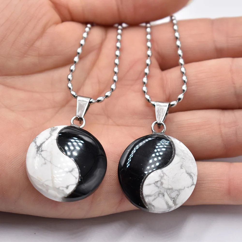 Fashion bestselling top quality natural stone Tai Chi Yin Yang Charm Necklace pendants for jewelry making 2pcs/lot free shipping