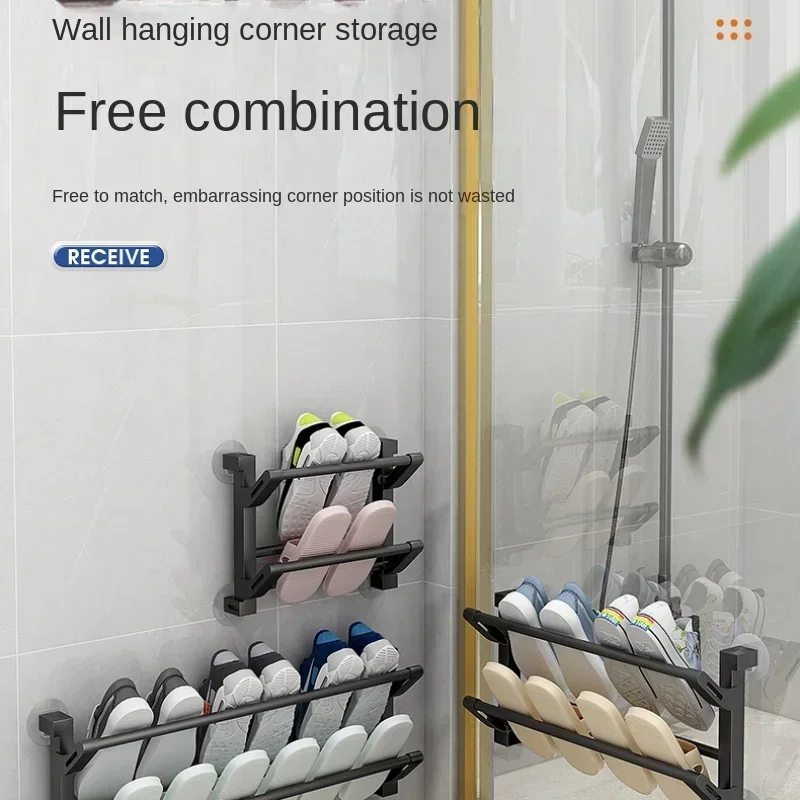 

Foldable slipper rack wall-mounted shoe rack for bathroom and door, multifunctional storage holders & racks