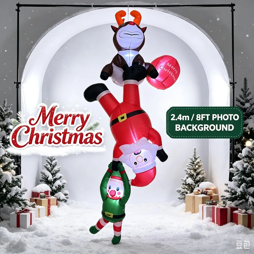 2.4M Inflatable Upside Down Santa & Elf & Reindeer Built-in LED Light for Christmas Outdoor Lawn Garden Holiday Party Decoration