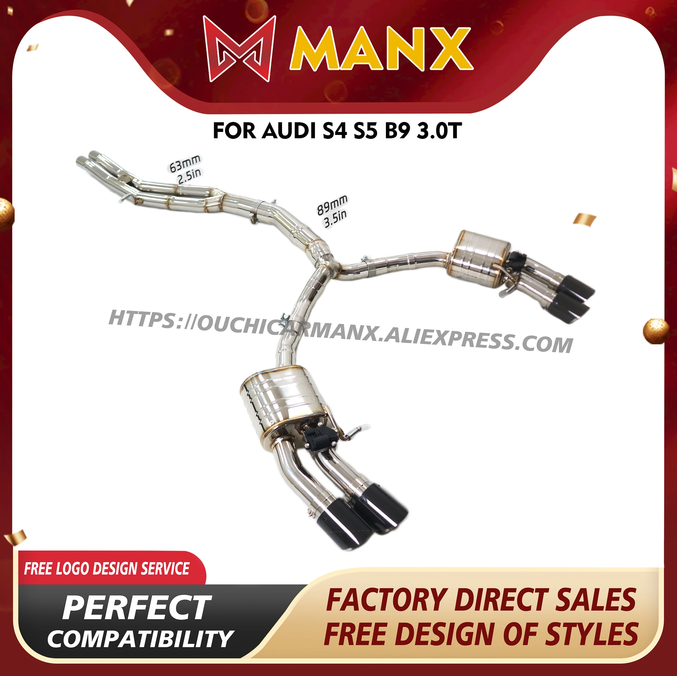

MANX SS304 Catback for Audi S4 S5 B9 3.0T Exhaust system Sounds good TIG manual welding Electronic valve