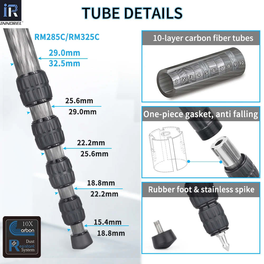 RM285C/RM325C 5-Section Professional Travel Carbon Fiber Portable Monopod Can Stand with the Mini Tripod Base for DSLR camera