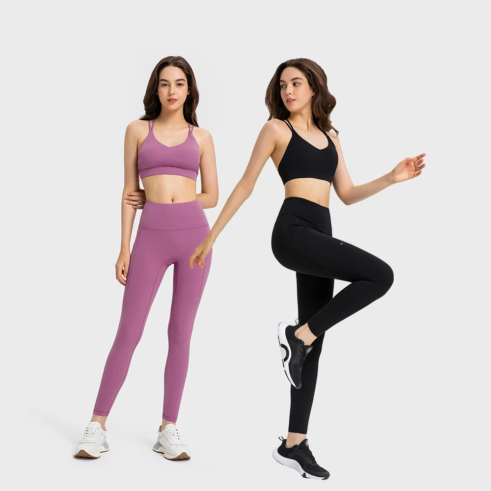 2 Pieces Fitness Yoga Set Women Buttery Soft Workout Gym Suit with Pockets Quick Dry Running Sportswear Pilates Clothing